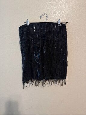 Black Sequin Fringe Pencil Skirt